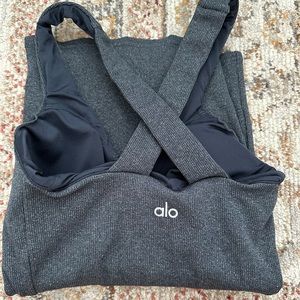 Alo cross back ribbed tank top, size XS. Navy